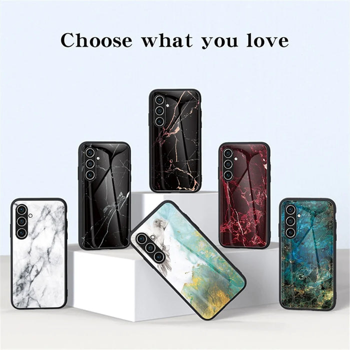 For Samsung Galaxy A36 5G Case Marble Pattern Tempered Glass + PC + TPU Protective Phone Cover - White Marble - 7