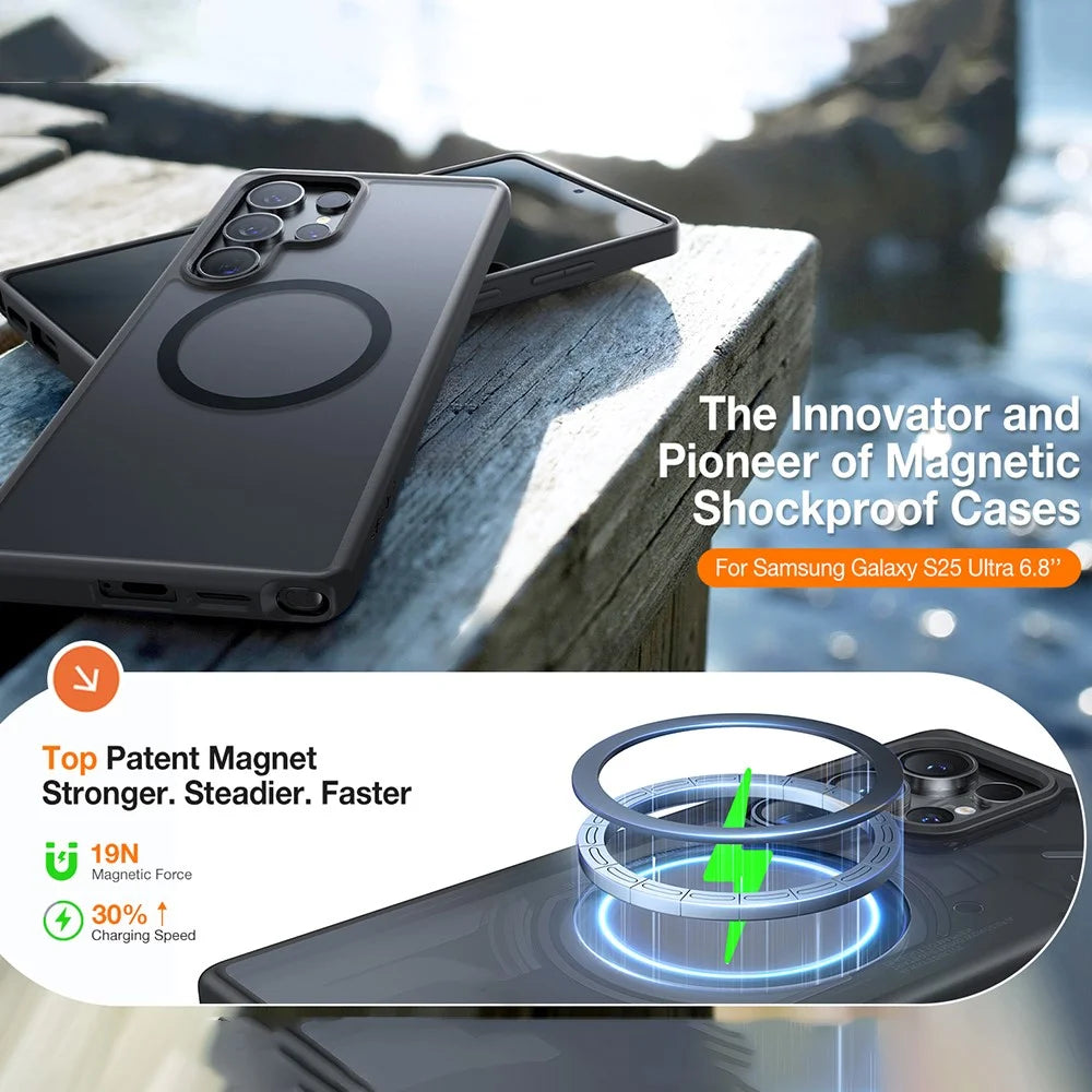TORRAS Guardian-Mag Series For Samsung Galaxy S25 Ultra Magnetic Case Skin-Touch Matte PC + TPU Phone Cover - Black - 3