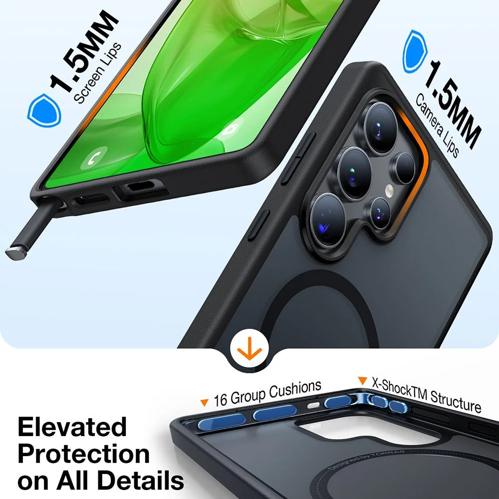 TORRAS Guardian-Mag Series For Samsung Galaxy S25 Ultra Magnetic Case Skin-Touch Matte PC + TPU Phone Cover - Black - 4