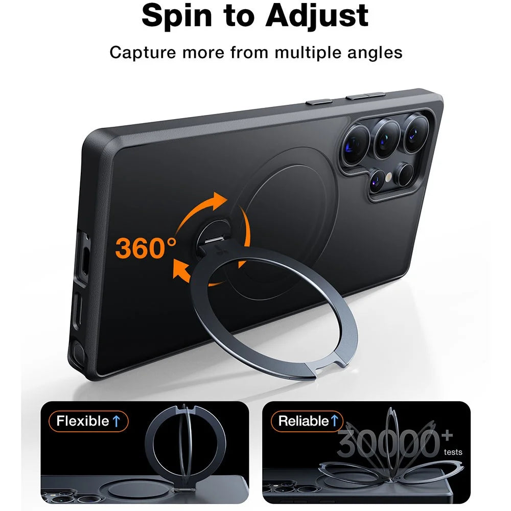 TORRAS Ostand Q3 Spin Series For Samsung Galaxy S25 Ultra Case Magnetic Rotating Kickstand PC+TPU Phone Cover - Black - 3