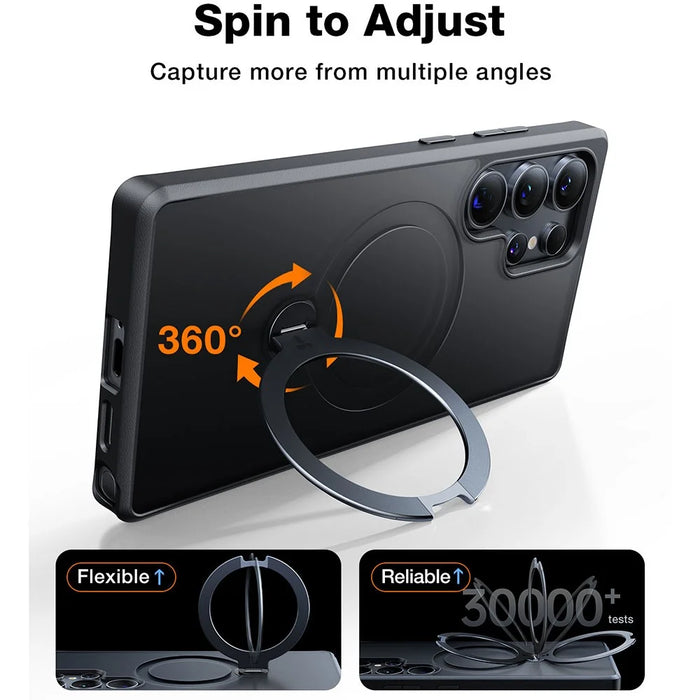 TORRAS Ostand Q3 Spin Series For Samsung Galaxy S25 Ultra Case Magnetic Rotating Kickstand PC+TPU Phone Cover - Black - 3