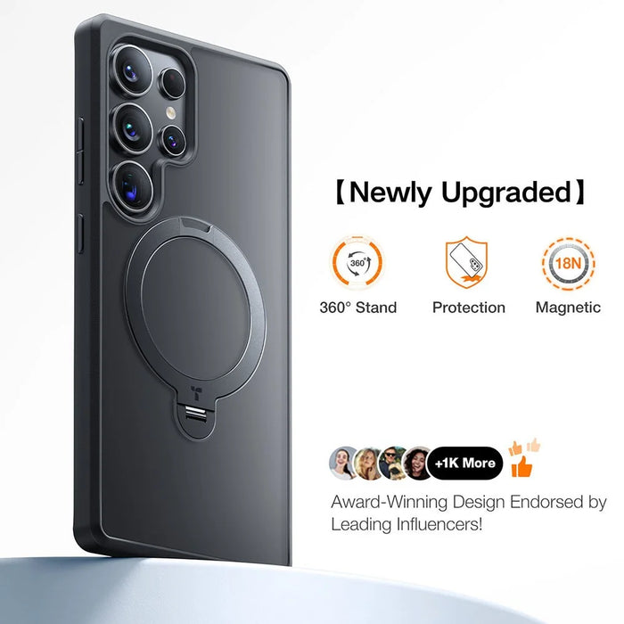 TORRAS Ostand Q3 Spin Series For Samsung Galaxy S25 Ultra Case Magnetic Rotating Kickstand PC+TPU Phone Cover - Black - 4