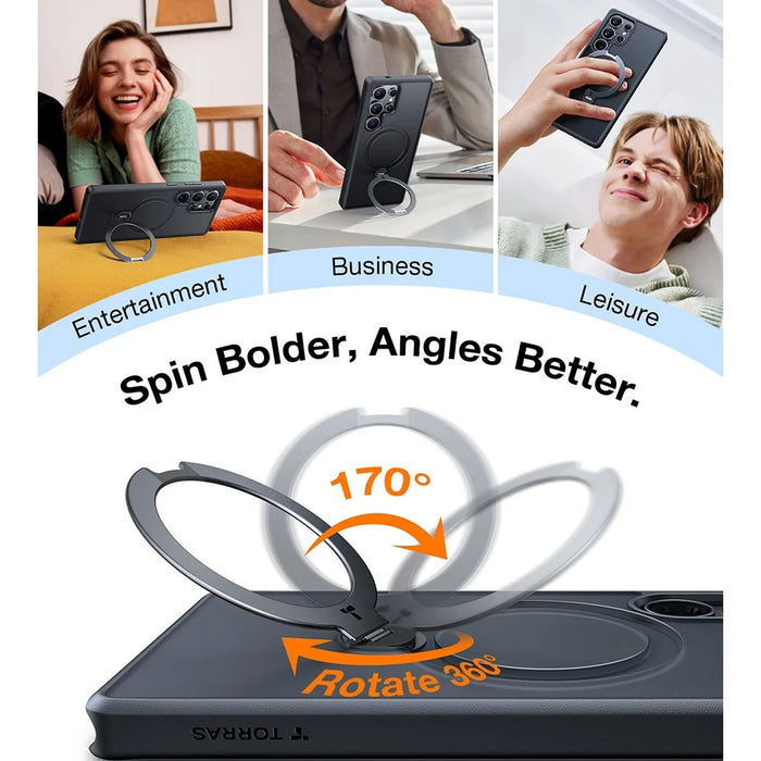 TORRAS Ostand Q3 Spin Series For Samsung Galaxy S25 Ultra Case Magnetic Rotating Kickstand PC+TPU Phone Cover - Black - 5