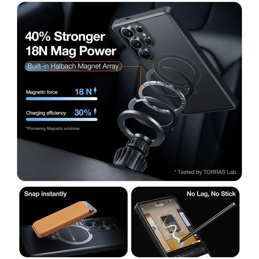TORRAS Ostand Q3 Spin Series For Samsung Galaxy S25 Ultra Case Magnetic Rotating Kickstand PC+TPU Phone Cover - Black - 6