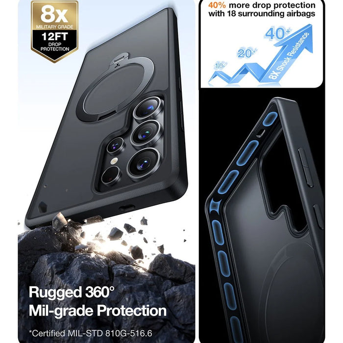 TORRAS Ostand Q3 Spin Series For Samsung Galaxy S25 Ultra Case Magnetic Rotating Kickstand PC+TPU Phone Cover - Black - 7