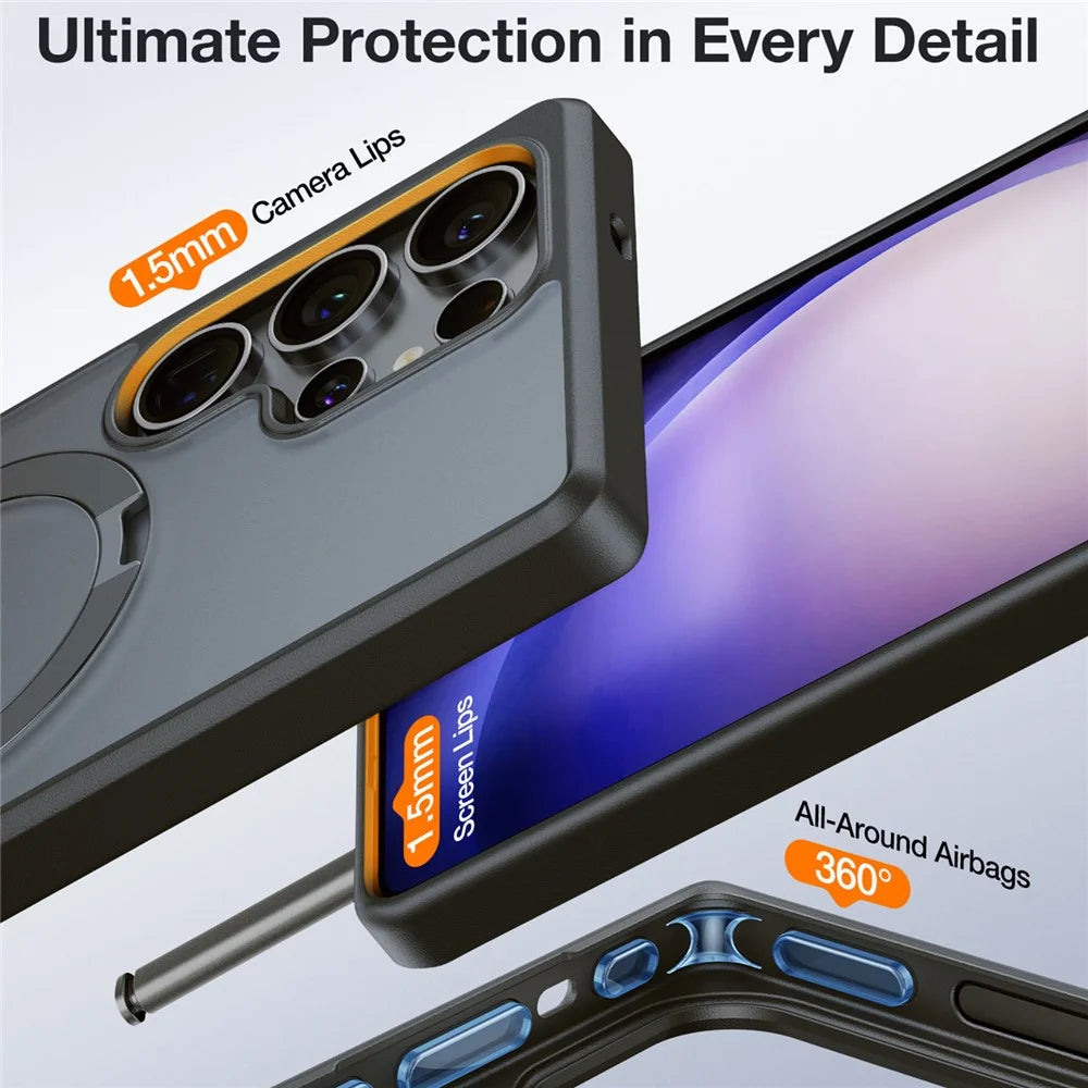 TORRAS Ostand Q1 Guardian Series for Samsung Galaxy S25 Ultra Magnetic Case Kickstand TPU+PC Phone Cover - Black - 6