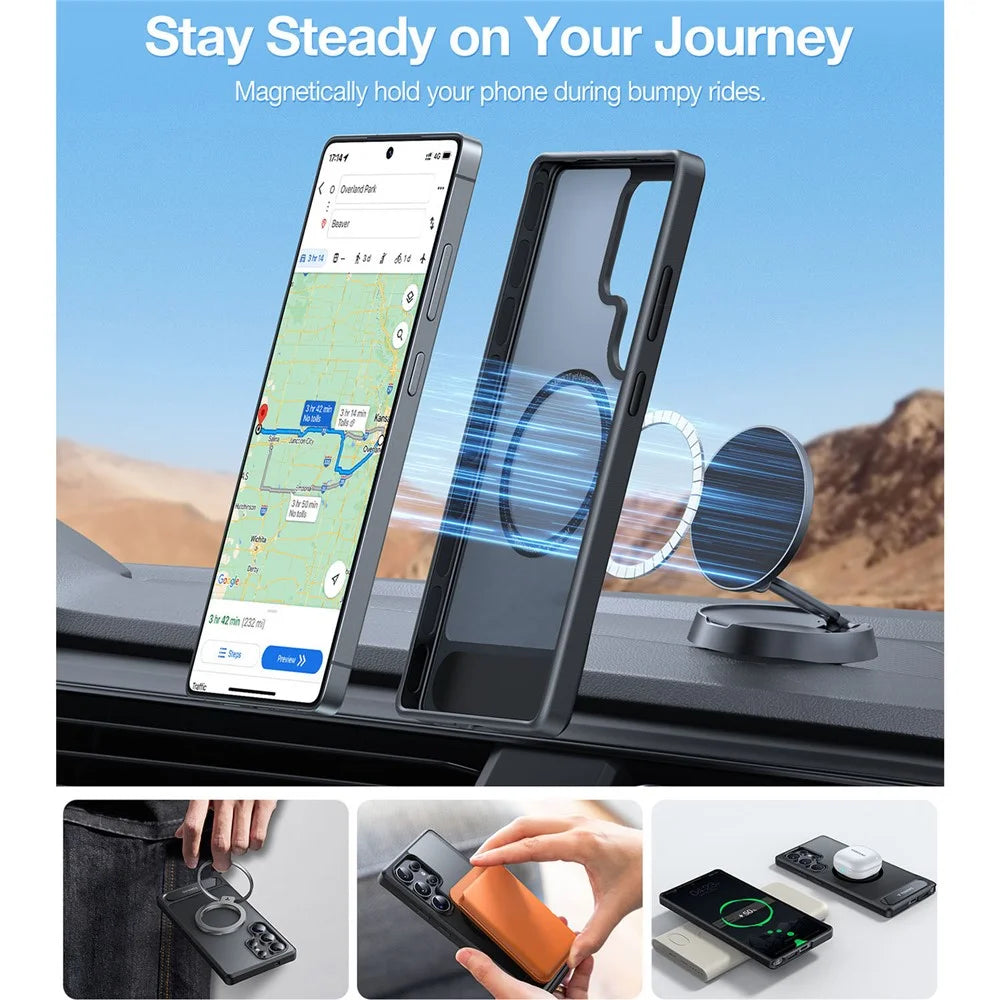 TORRAS Ostand L1 Series For Samsung Galaxy S25 Ultra Magnetic Case Kickstand TPU+PC Phone Cover - Black - 7