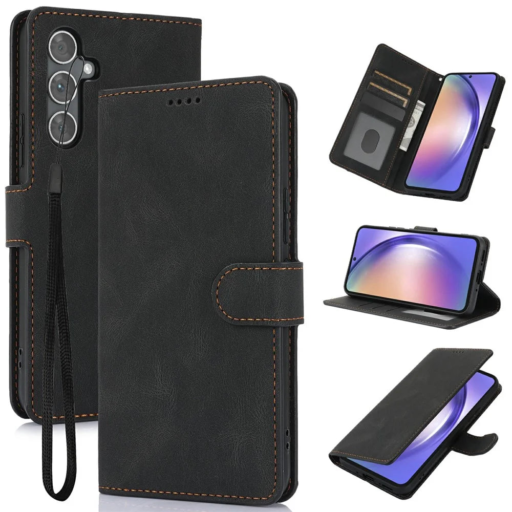 For Samsung Galaxy A26 5G Case PU Leather Phone Cover with Wallet Stand View - Black - 1