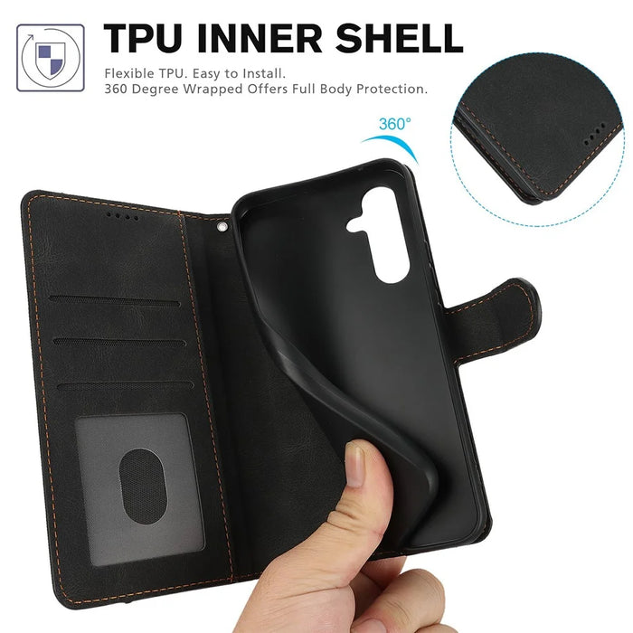 For Samsung Galaxy A56 5G Case PU Leather Phone Cover with Wallet Stand View - Black - 5