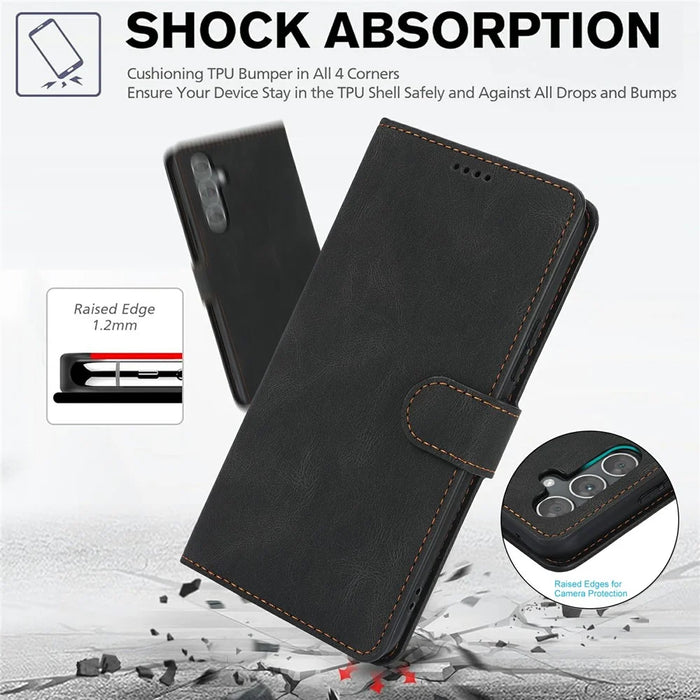 For Samsung Galaxy A56 5G Case PU Leather Phone Cover with Wallet Stand View - Black - 6