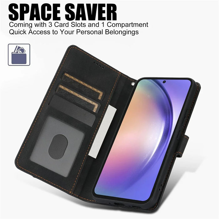For Samsung Galaxy A56 5G Case PU Leather Phone Cover with Wallet Stand View - Black - 7