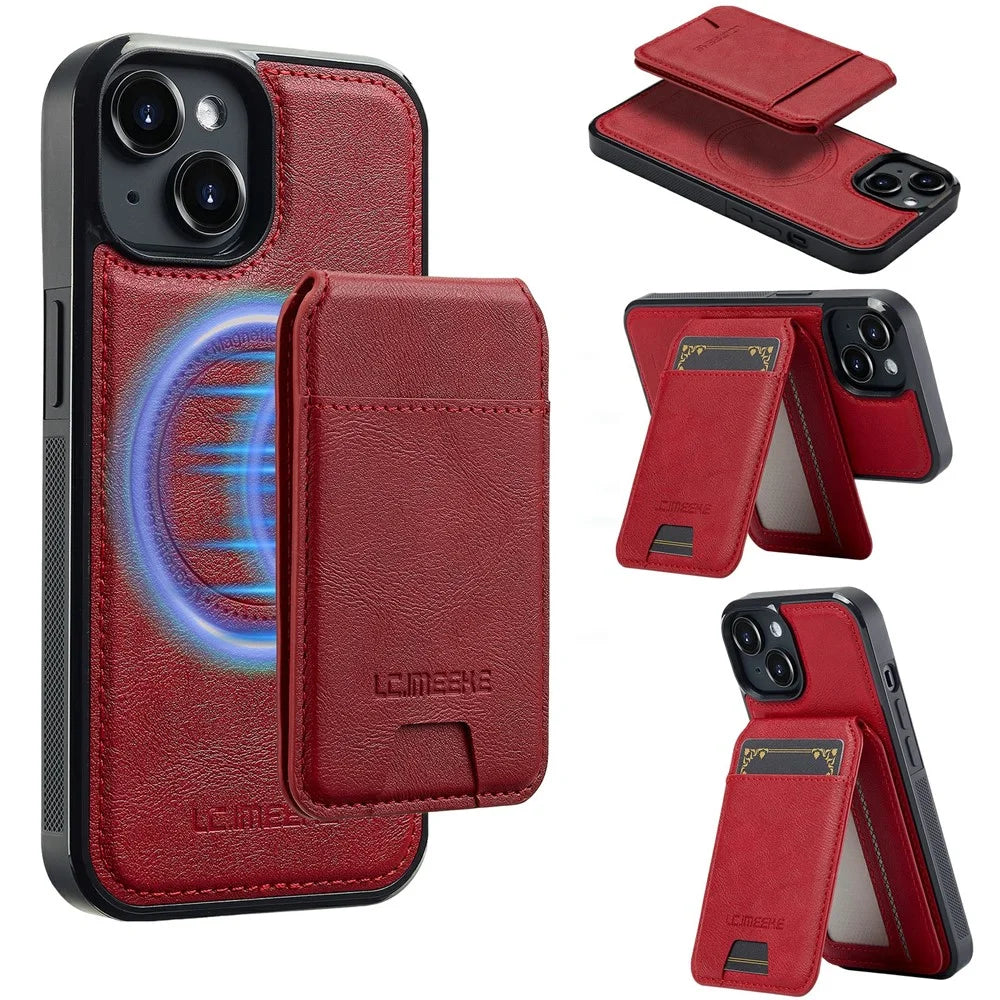 LC.IMEEKE L3 For iPhone 15 Plus Magnetic Case Detachable Card Holder Leather+TPU Mobile Cover - Red - 1