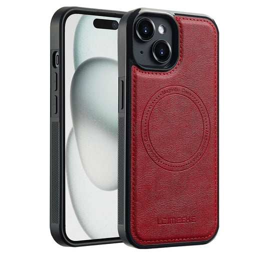 LC.IMEEKE For iPhone 15 Plus Magnetic Case Compatible with MagSafe Leather+TPU Back Cover - Red - 1