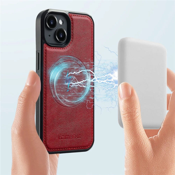 LC.IMEEKE For iPhone 15 Plus Magnetic Case Compatible with MagSafe Leather+TPU Back Cover - Red - 7