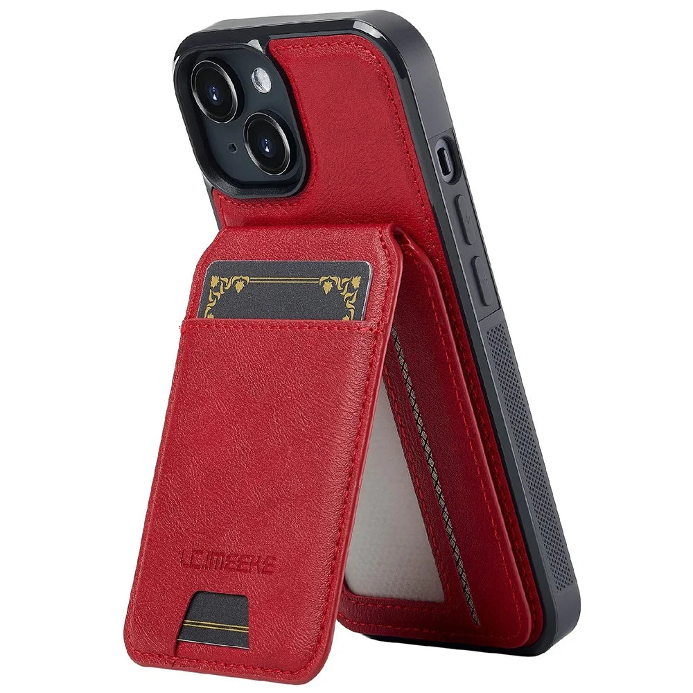 LC.IMEEKE L3 For iPhone 15 Magnetic Case Detachable Card Holder Leather+TPU Mobile Cover - Red - 2