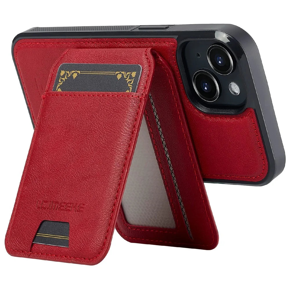 LC.IMEEKE L3 For iPhone 15 Magnetic Case Detachable Card Holder Leather+TPU Mobile Cover - Red - 3
