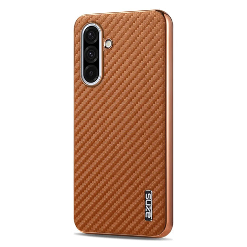 AZNS For Samsung Galaxy A36 5G Case Electroplating Carbon Fiber Texture PU+TPU Phone Cover - Brown - 1