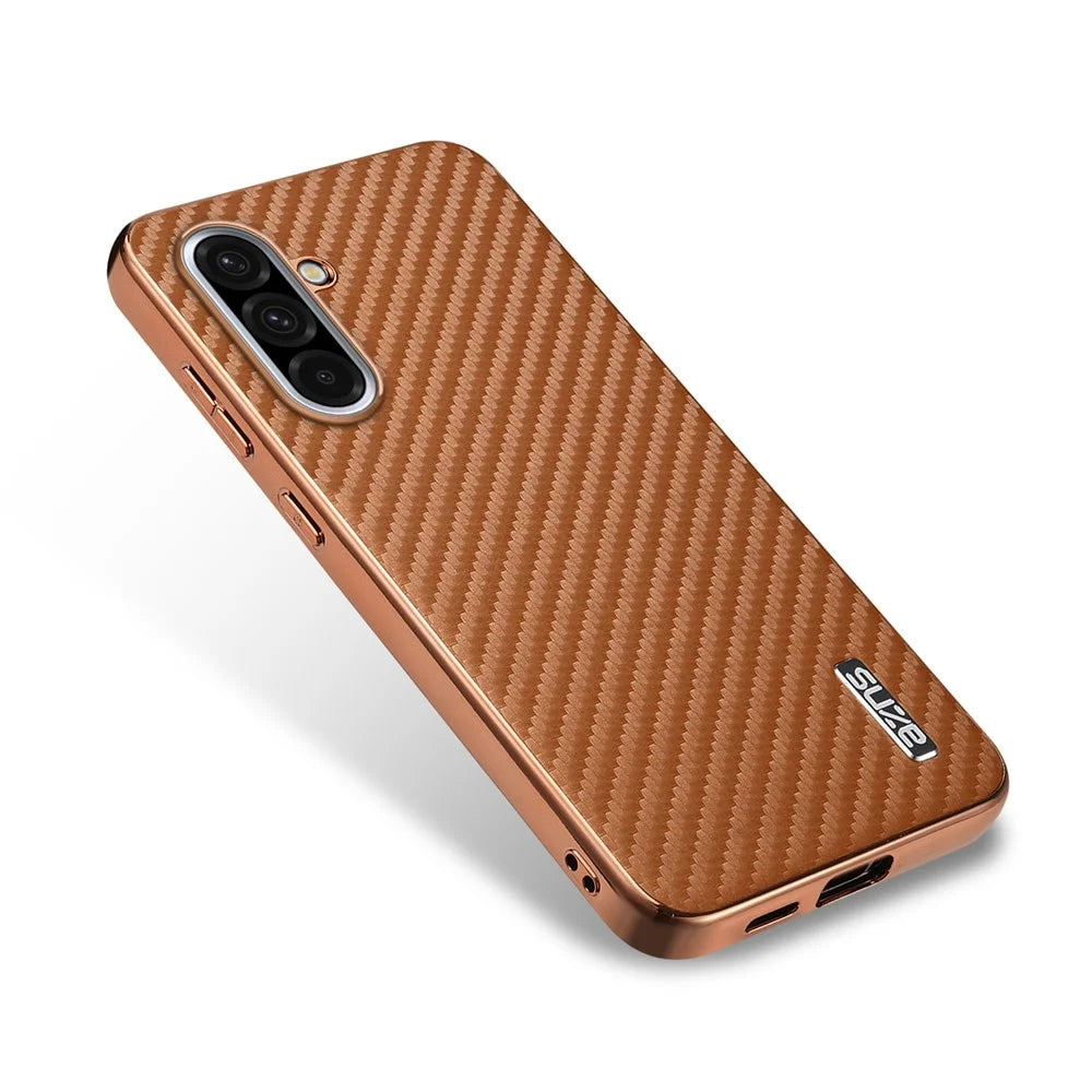 AZNS For Samsung Galaxy A36 5G Case Electroplating Carbon Fiber Texture PU+TPU Phone Cover - Brown - 3