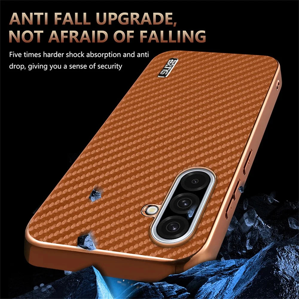 AZNS For Samsung Galaxy A36 5G Case Electroplating Carbon Fiber Texture PU+TPU Phone Cover - Brown - 6