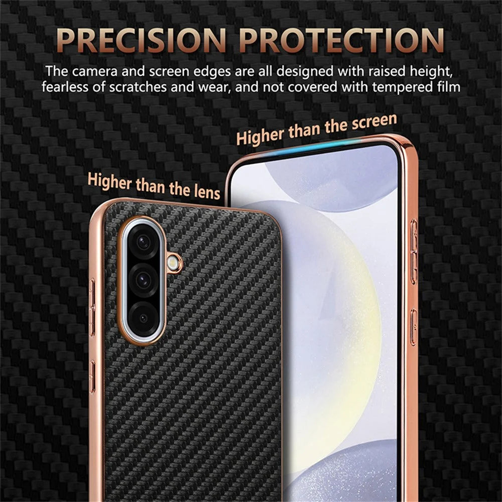 AZNS For Samsung Galaxy A36 5G Case Electroplating Carbon Fiber Texture PU+TPU Phone Cover - Brown - 7