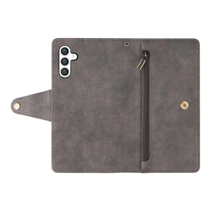 For Samsung Galaxy S25 / S24 Case Zipper Wallet Leather Stand Phone Cover Rivet Decor - Grey - 6