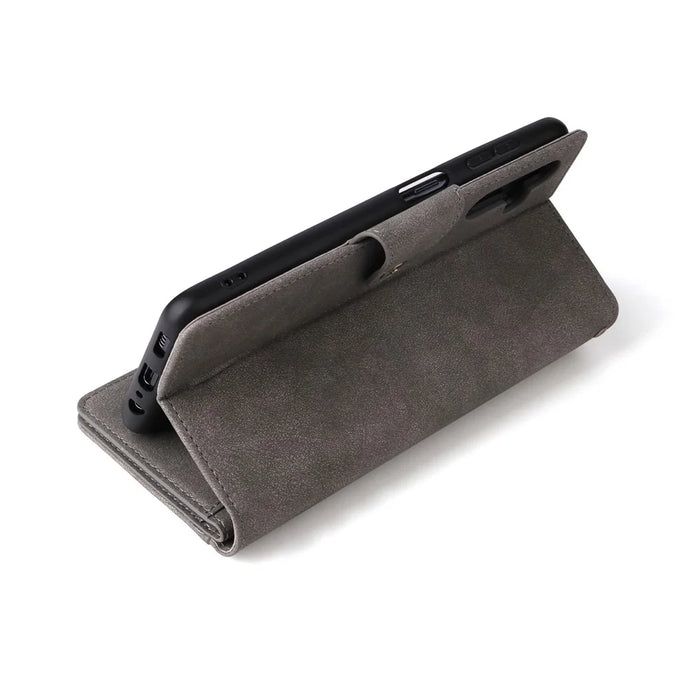 For Samsung Galaxy S25 / S24 Case Zipper Wallet Leather Stand Phone Cover Rivet Decor - Grey - 7