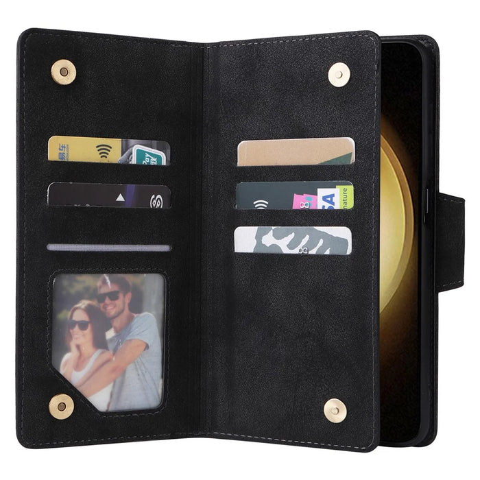 For Samsung Galaxy S25+ / S24+ Case Zipper Wallet Leather Stand Phone Cover Rivet Decor - Black - 2