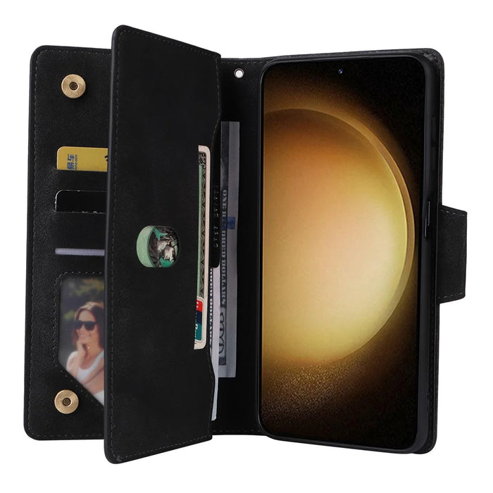 For Samsung Galaxy S25+ / S24+ Case Zipper Wallet Leather Stand Phone Cover Rivet Decor - Black - 3
