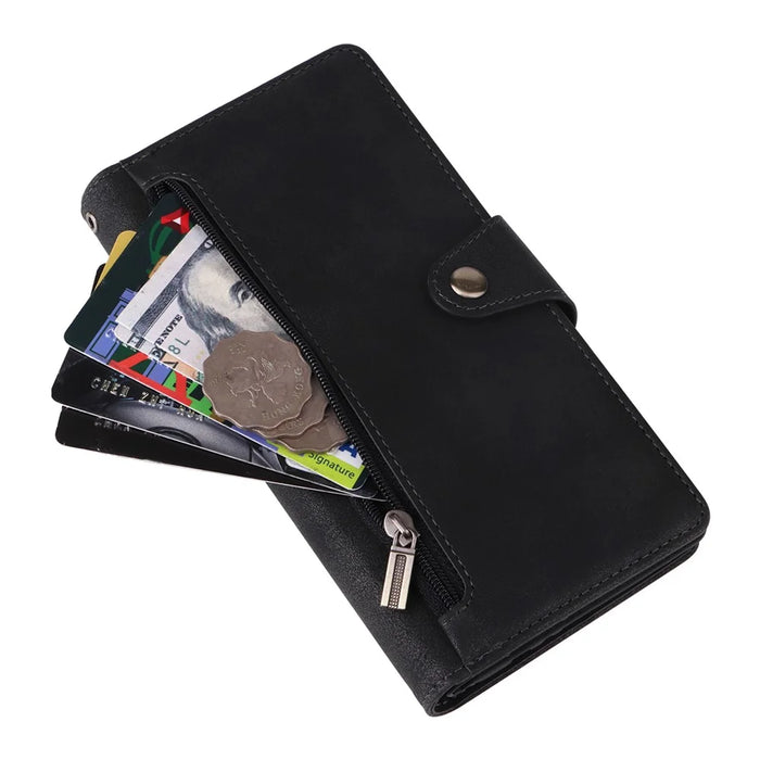 For Samsung Galaxy S25+ / S24+ Case Zipper Wallet Leather Stand Phone Cover Rivet Decor - Black - 5