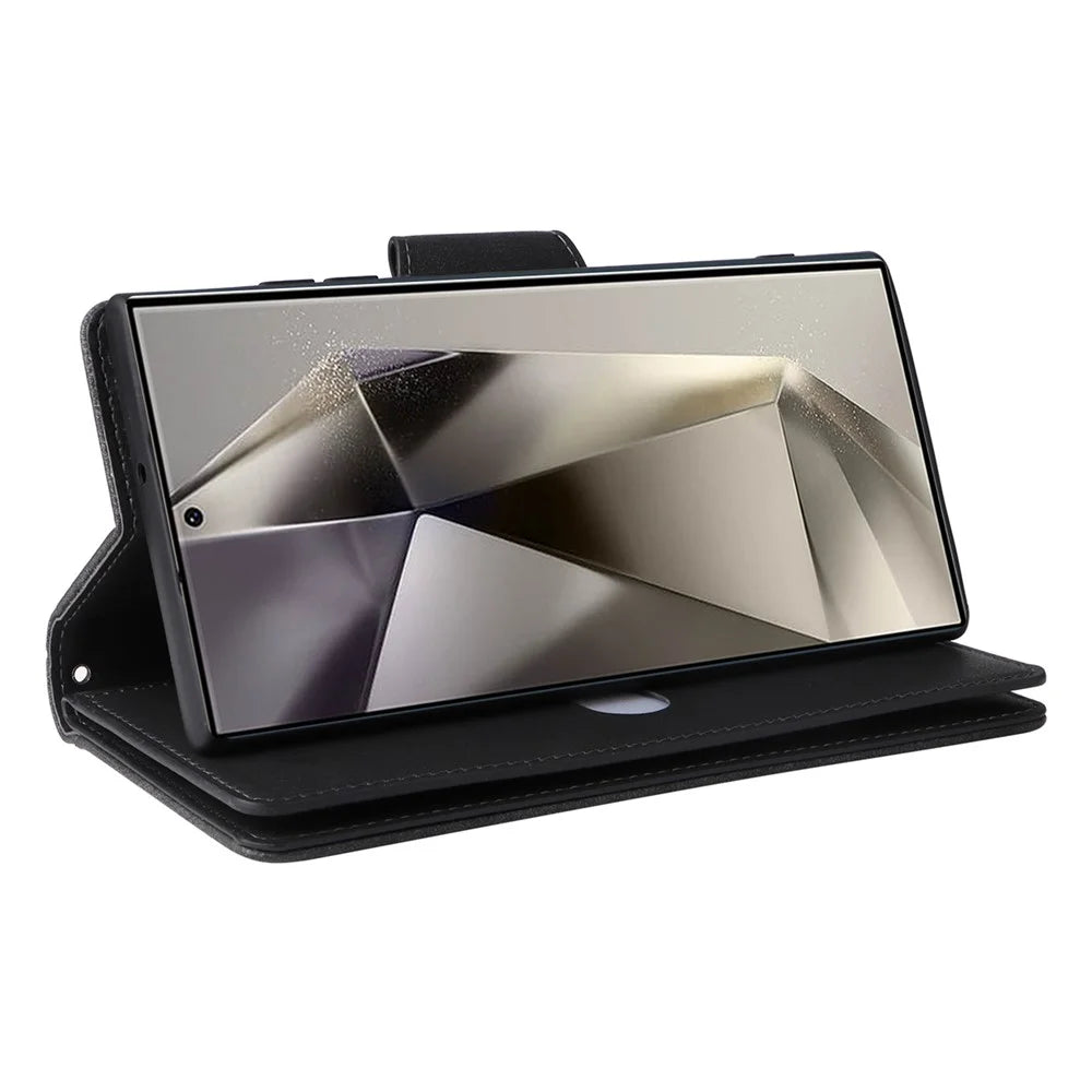 For Samsung Galaxy S25 Ultra Case Zipper Wallet Leather Stand Phone Cover Rivet Decor - Black - 4
