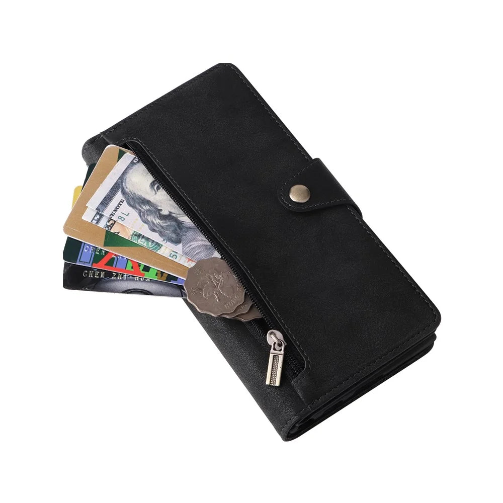 For Samsung Galaxy S25 Ultra Case Zipper Wallet Leather Stand Phone Cover Rivet Decor - Black - 5