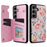 For Samsung Galaxy S25 Case Flower Leather+TPU RFID Blocking Phone Cover Card Slots - Rose - 1