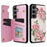 For Samsung Galaxy S25+ Case Flower Leather+TPU RFID Blocking Phone Cover Card Slots - Rose Flower - 1