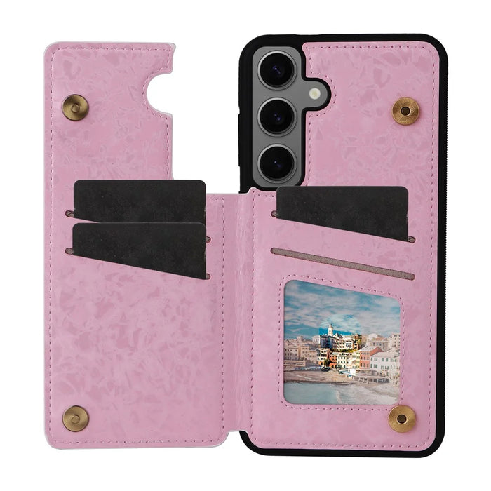 For Samsung Galaxy S25+ Case Flower Leather+TPU RFID Blocking Phone Cover Card Slots - Rose Flower - 2