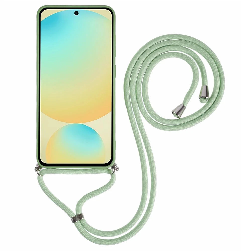 For Samsung Galaxy S25+ Crossbody Case Flexible TPU Fiber Lining Anti-Shock Phone Cover - Matcha Green - 2