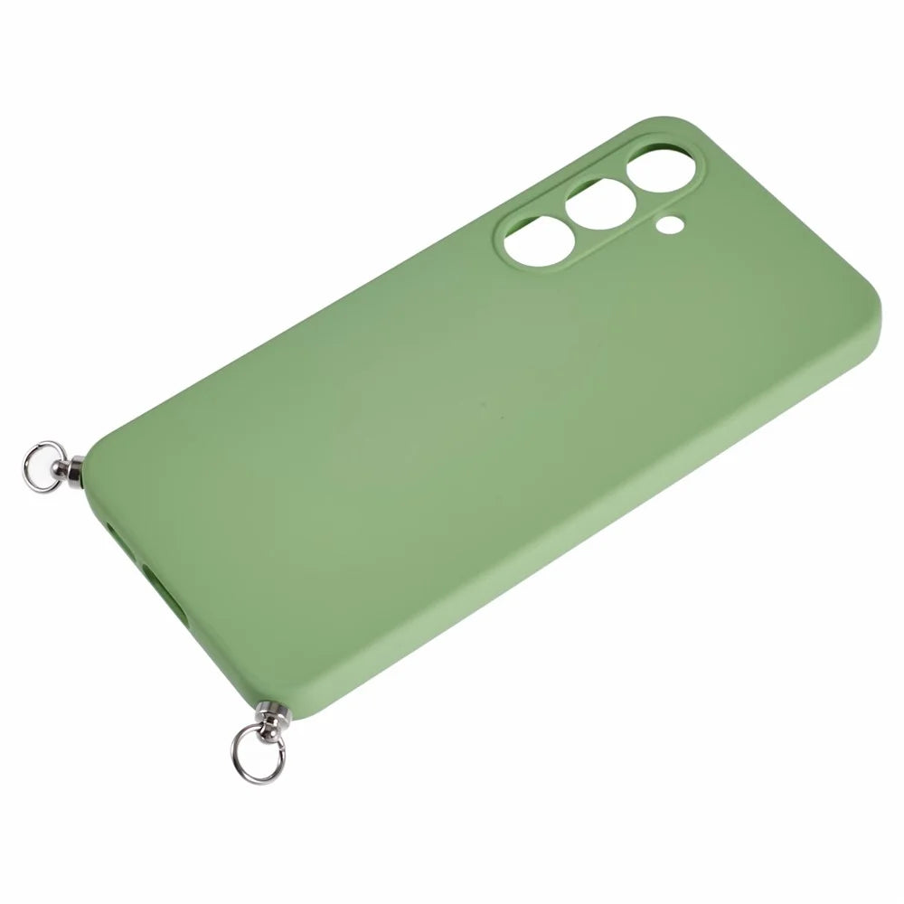 For Samsung Galaxy S25+ Crossbody Case Flexible TPU Fiber Lining Anti-Shock Phone Cover - Matcha Green - 5