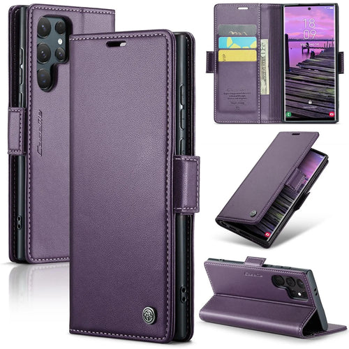 CASEME 023 For Samsung Galaxy S25 Ultra Leather Case RFID Blocking 3 Card Slot Mobile Cover - Purple - 1