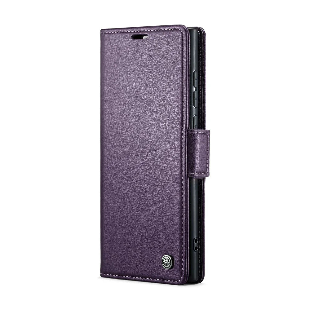 CASEME 023 For Samsung Galaxy S25 Ultra Leather Case RFID Blocking 3 Card Slot Mobile Cover - Purple - 2
