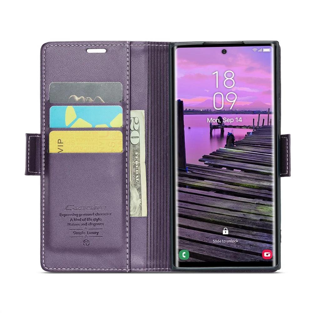 CASEME 023 For Samsung Galaxy S25 Ultra Leather Case RFID Blocking 3 Card Slot Mobile Cover - Purple - 3