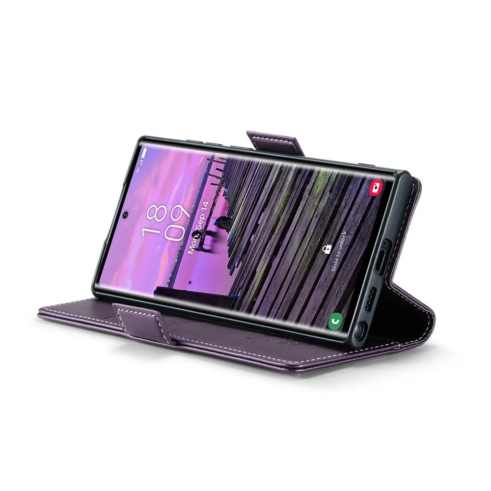 CASEME 023 For Samsung Galaxy S25 Ultra Leather Case RFID Blocking 3 Card Slot Mobile Cover - Purple - 4