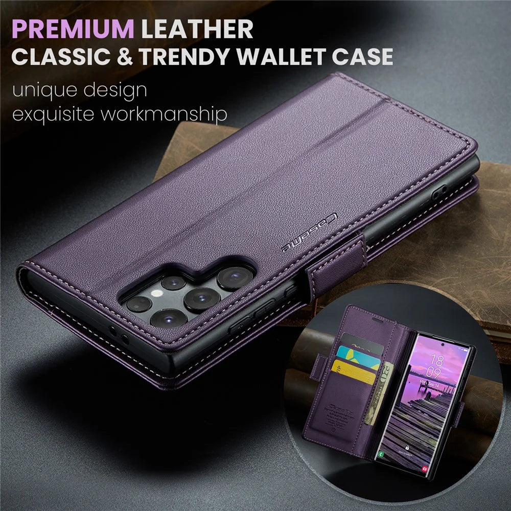 CASEME 023 For Samsung Galaxy S25 Ultra Leather Case RFID Blocking 3 Card Slot Mobile Cover - Purple - 5