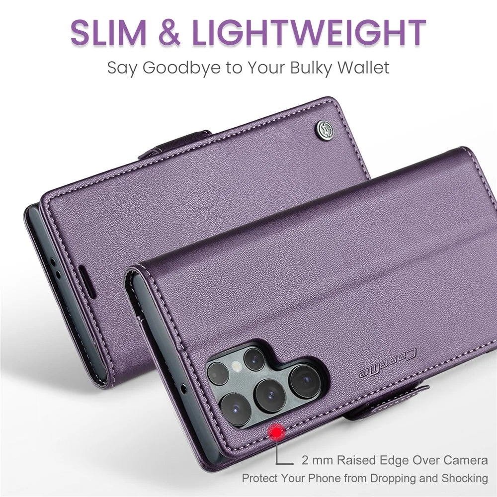 CASEME 023 For Samsung Galaxy S25 Ultra Leather Case RFID Blocking 3 Card Slot Mobile Cover - Purple - 7
