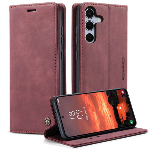 CASEME For Samsung Galaxy S25+ Case  013 Series Card Holder Stand Leather Phone Cover - Red - 1