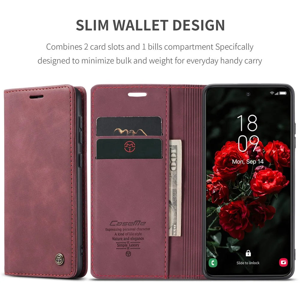 CASEME For Samsung Galaxy S25+ Case  013 Series Card Holder Stand Leather Phone Cover - Red - 6