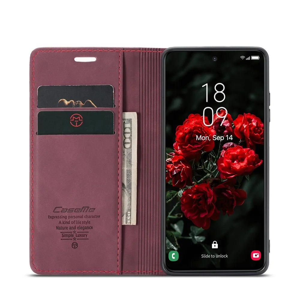 CASEME For Samsung Galaxy S25 Case  013 Series Card Holder Stand Leather Phone Cover - Red - 3