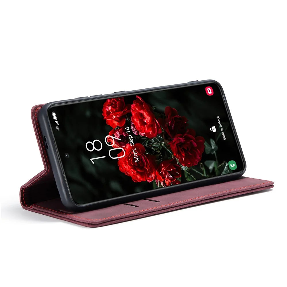 CASEME For Samsung Galaxy S25 Case  013 Series Card Holder Stand Leather Phone Cover - Red - 4