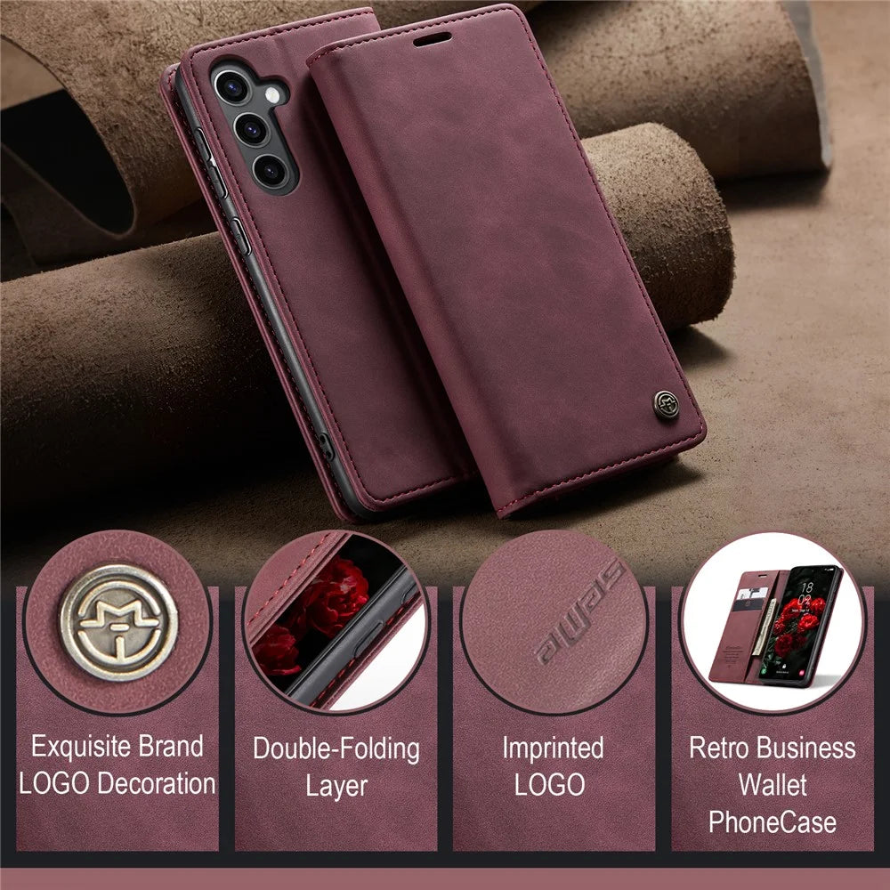 CASEME For Samsung Galaxy S25 Case  013 Series Card Holder Stand Leather Phone Cover - Red - 5