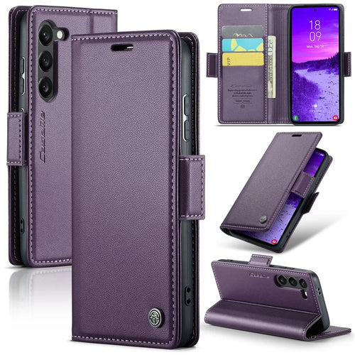 CASEME For Samsung Galaxy S25 Leather Case  023 RFID Blocking 3 Card Slot Mobile Cover - Purple - 1