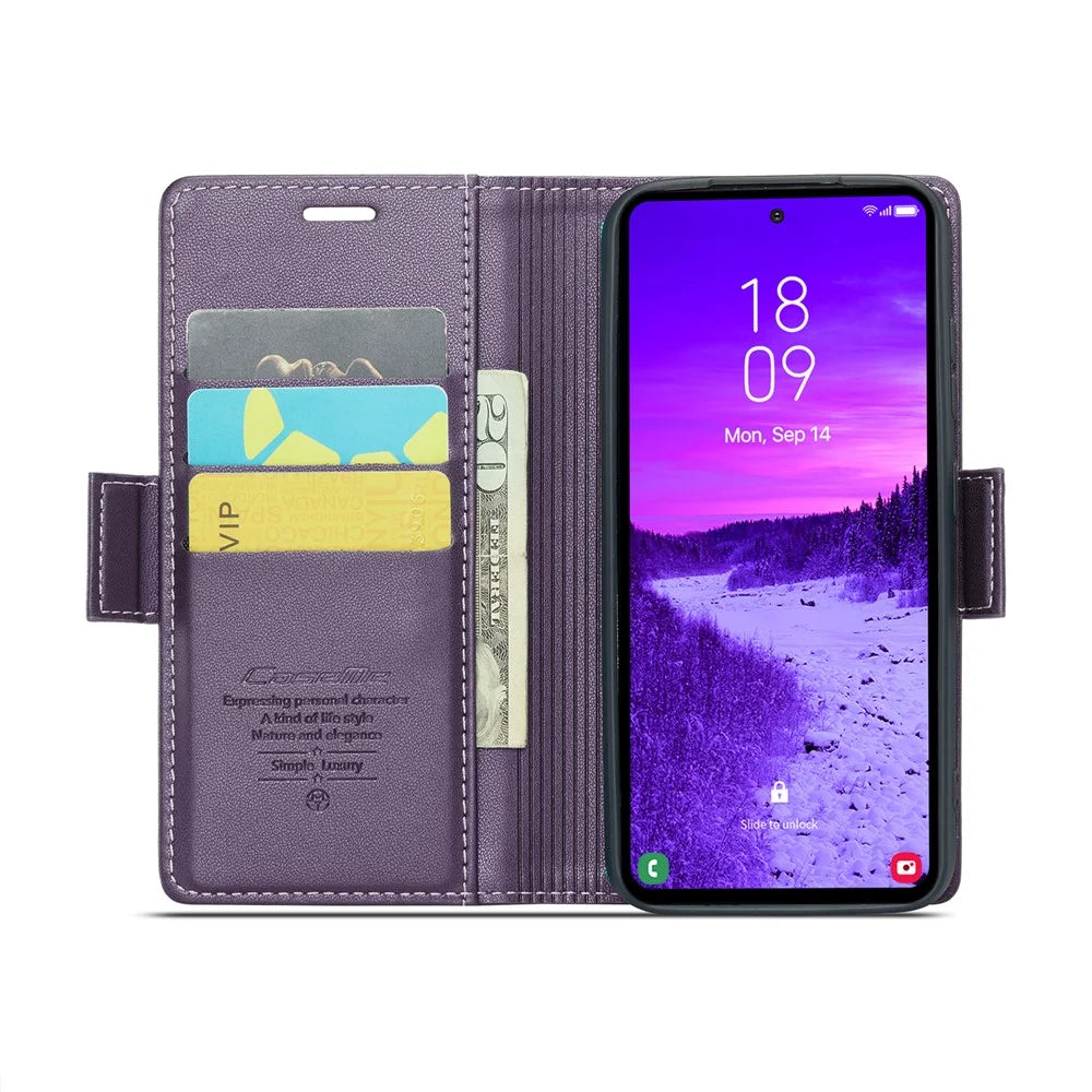 CASEME For Samsung Galaxy S25 Leather Case  023 RFID Blocking 3 Card Slot Mobile Cover - Purple - 3