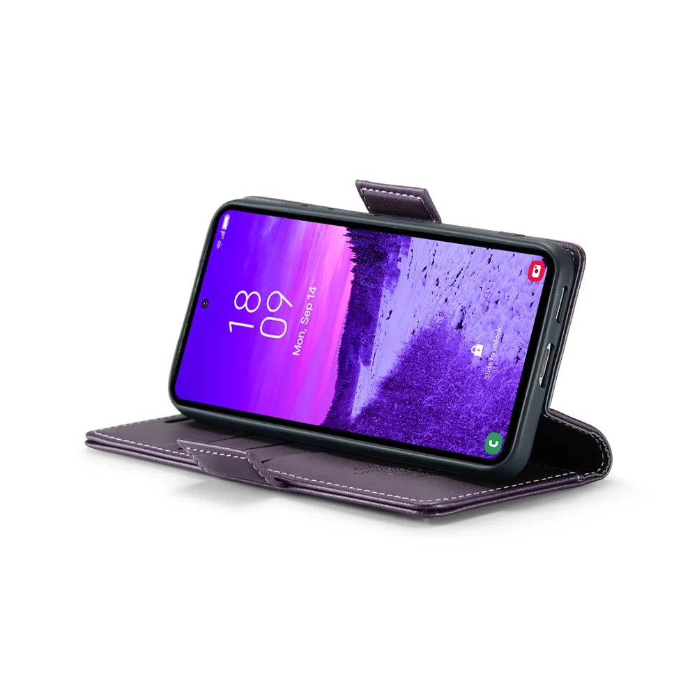 CASEME For Samsung Galaxy S25 Leather Case  023 RFID Blocking 3 Card Slot Mobile Cover - Purple - 4